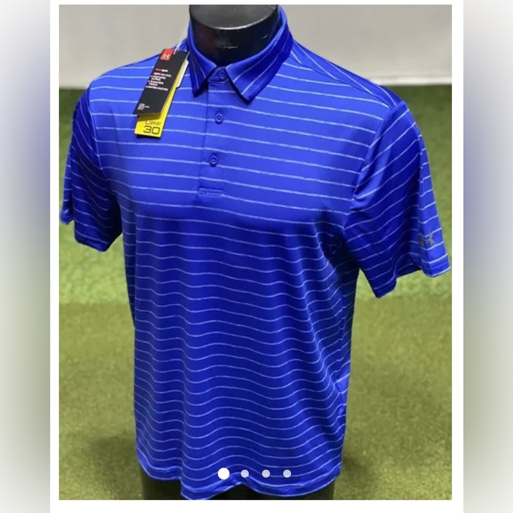 Under Armour UA The Playoff Polo Golf Shirt Royal Blue Stripe size L